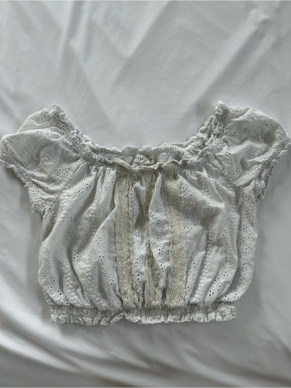 Aeropostale White Eyelet Off-Shoulder Crop Top